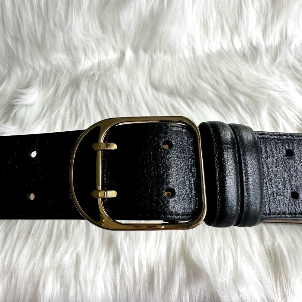 Ann Taylor Classic Black Leather Belt with Gold Buckle - Size M - Picture 3 of 10